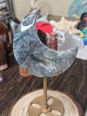 Moss Agate Moon (4 In )  A New Beginnings